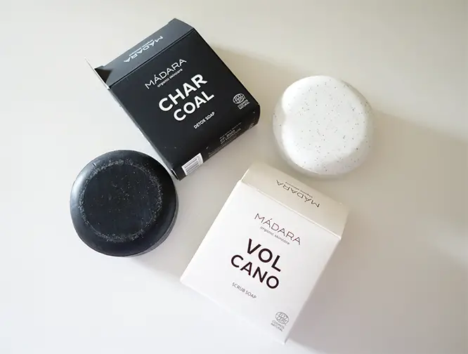Madara natural soap bars: Charcoal Detox Soap and Volcano Scrub Soap
